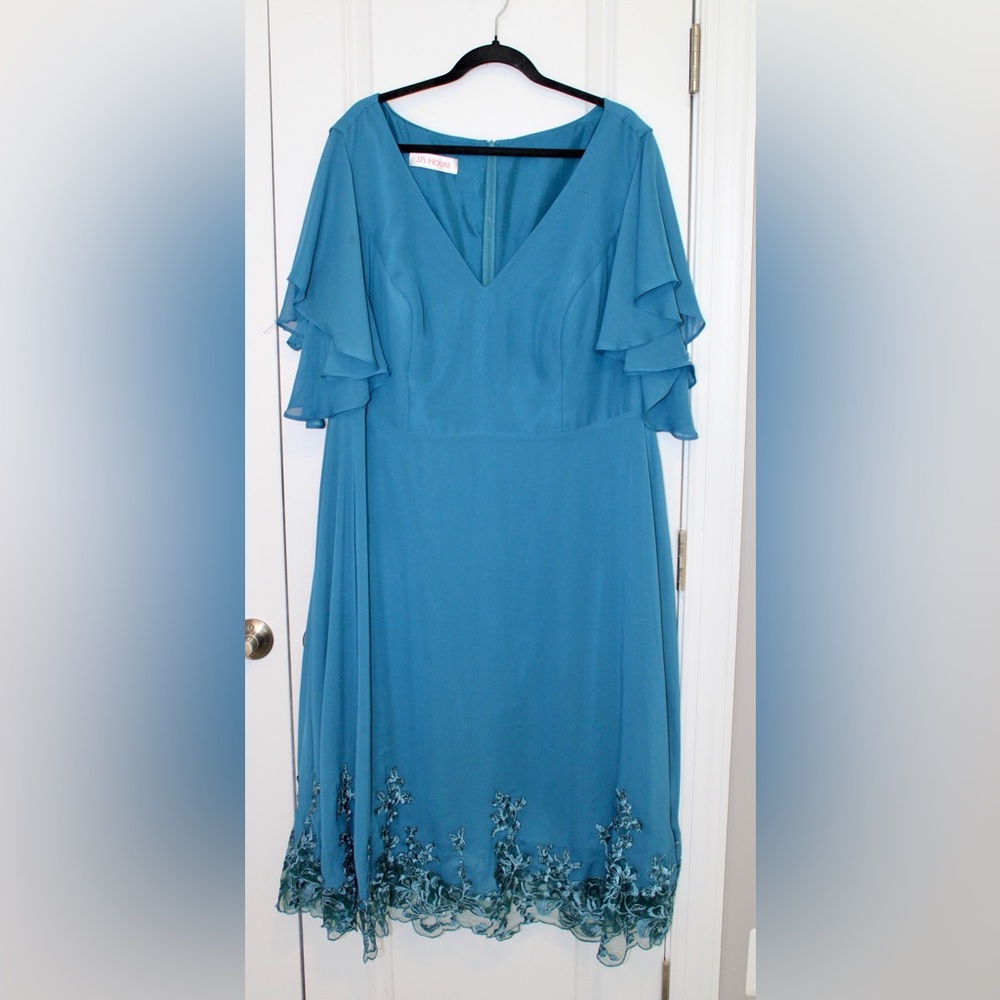 JJs House Teal Maxi Dress with Floral Embroidery